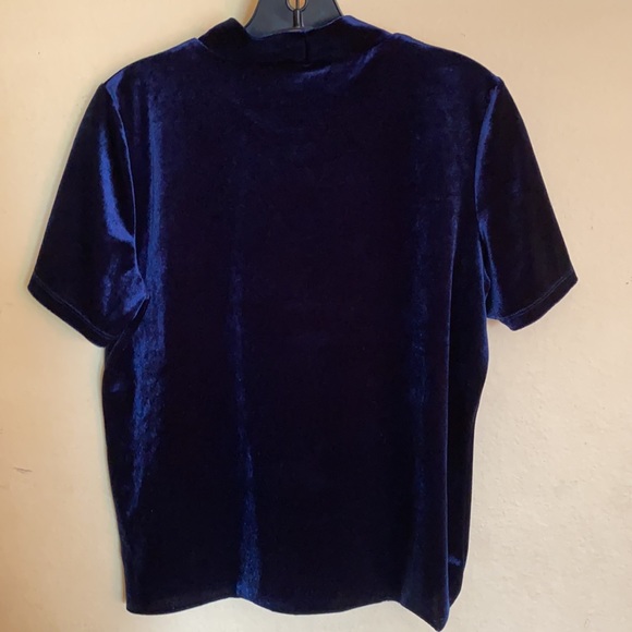 Zara Blue Velvet Mock Neck Top - Picture 4 of 4